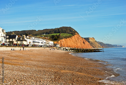 Bild auf Leinwand Sidmouth seafront with cliffs of Jurassic Coast, Devon England