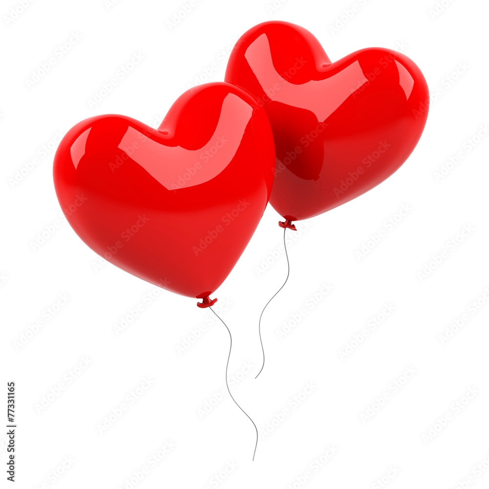 Red heart balloons on a white background