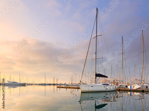 Sunrise in Alimos marina in Athens, Greece. © milangonda