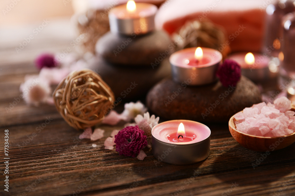 Composition of spa treatment on wooden background Composition of spa treatment on wooden background
