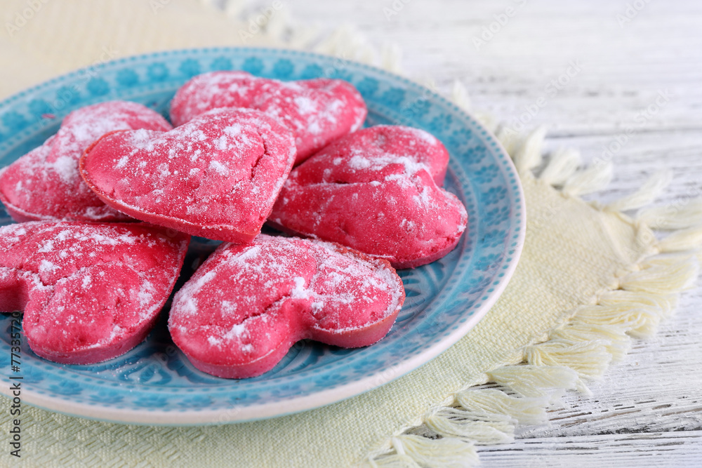 Cookies in form of heart in plate Cookies in form of heart in plate