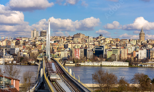 Photography View of Istanbul with the Golden Horn Metro Bridge
