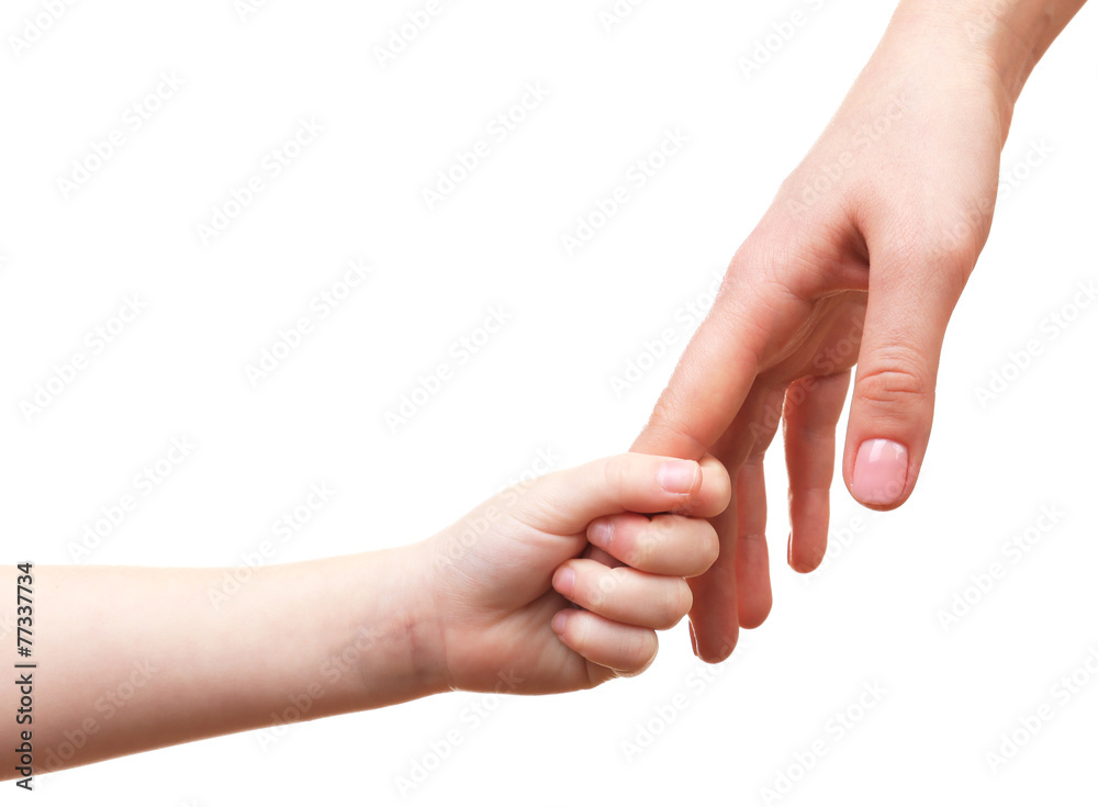 Child and mother hands isolated on white