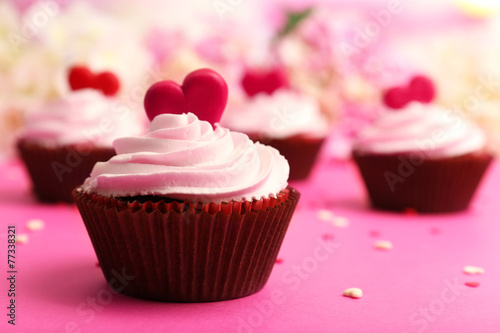 Delicious cupcake for Valentine Day close-up