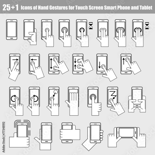 25+1 Icons of hand gestures for smart phone