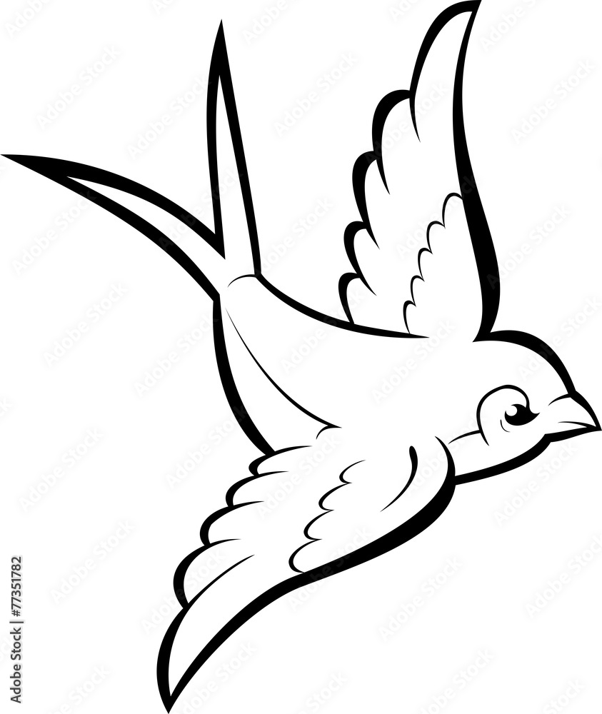 Ласточка с письмом шаблон для вырезания Silhouette flying swallow. Vector tattoo illustration. Векторный объект Stock Ad