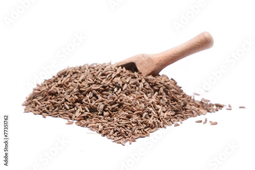 Caraway seed in an olive wood scoop