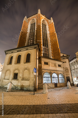 Rear View of St Mary Basilica in Krakow at Night #77356101
