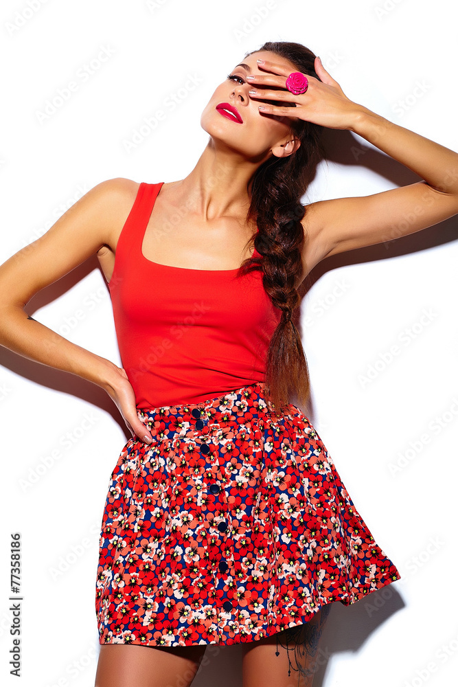 stylish beautiful girl model in casual cloth with red lips stylish beautiful girl model in casual cloth with red lips