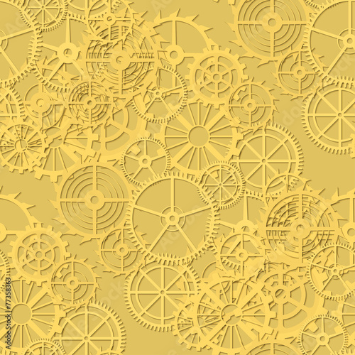 Gears on a golden background, seamless pattern. Illustration