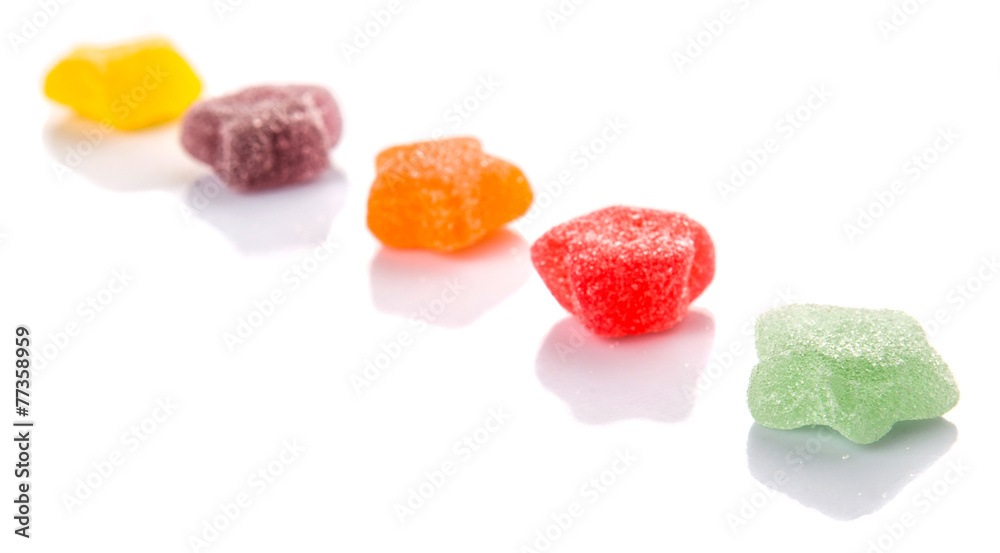 Colorful sugar jelly candy over white background Colorful sugar jelly candy over white background
