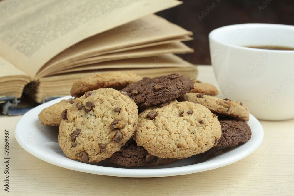 cookies and cup of hot coffee on wooden table cookies and cup of hot coffee on wooden table