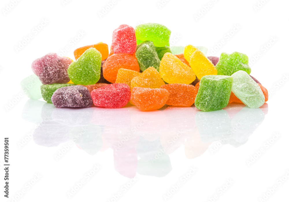 Colorful sugar jelly candy over white background Colorful sugar jelly candy over white background