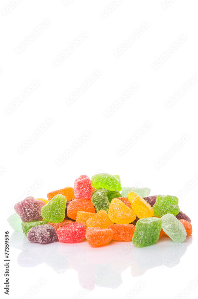 Colorful sugar jelly candy over white background Colorful sugar jelly candy over white background