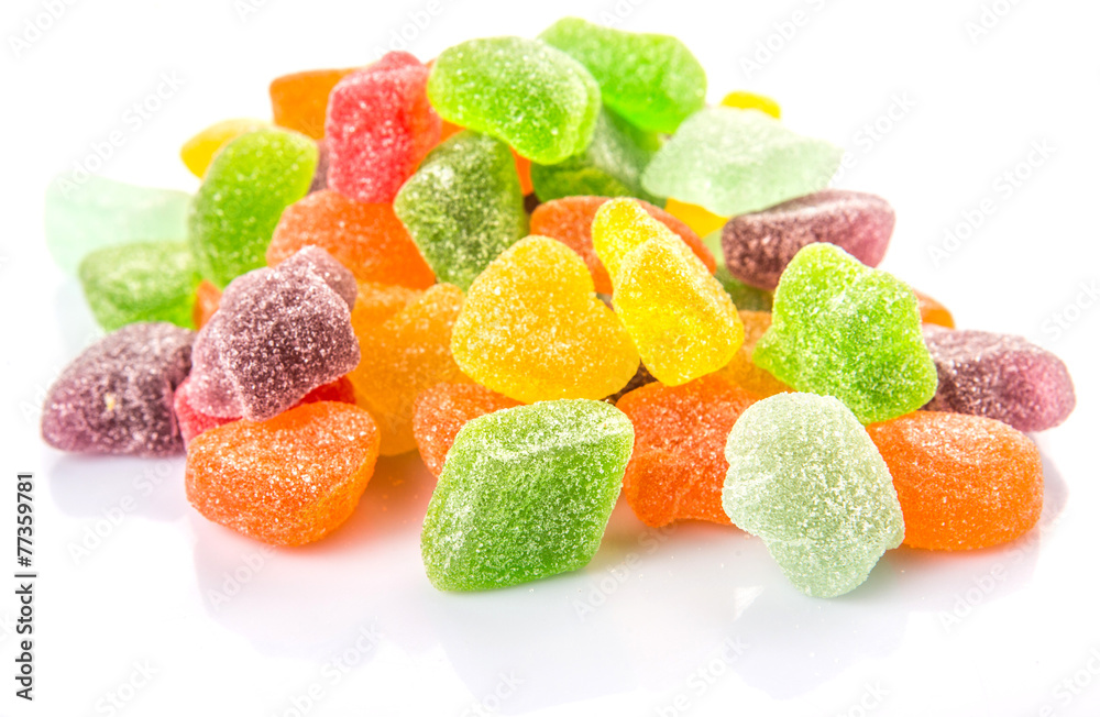 Colorful sugar jelly candy over white background Colorful sugar jelly candy over white background