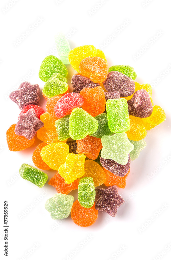 Colorful sugar jelly candy over white background Colorful sugar jelly candy over white background