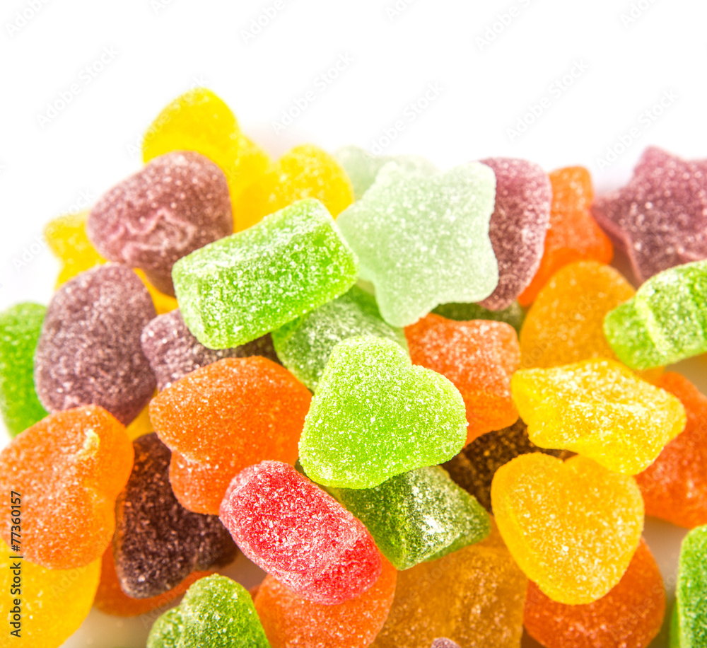 Colorful sugar jelly candy over white background Colorful sugar jelly candy over white background