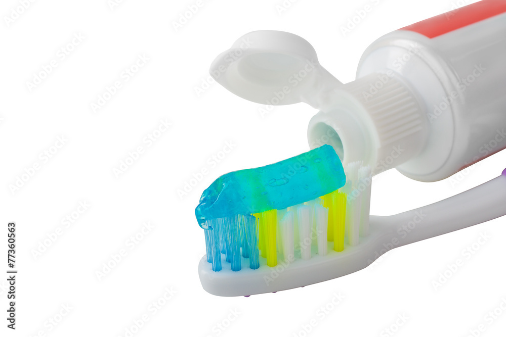 A toothbrush with toothpaste on isolated