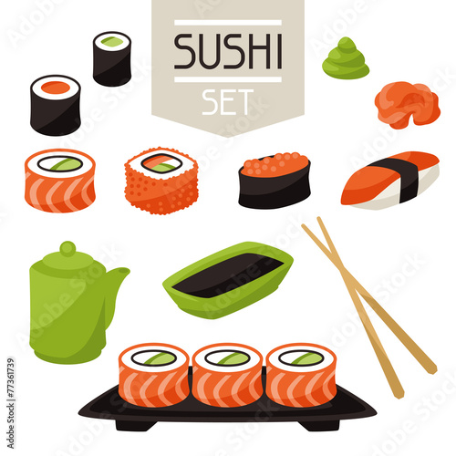 Icon set of various sushi.