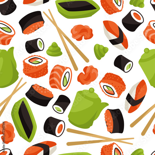 Seamless pattern with sushi.