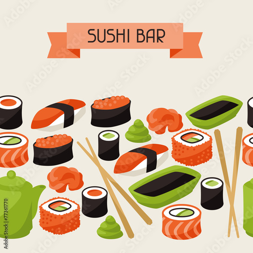 Seamless pattern with sushi.