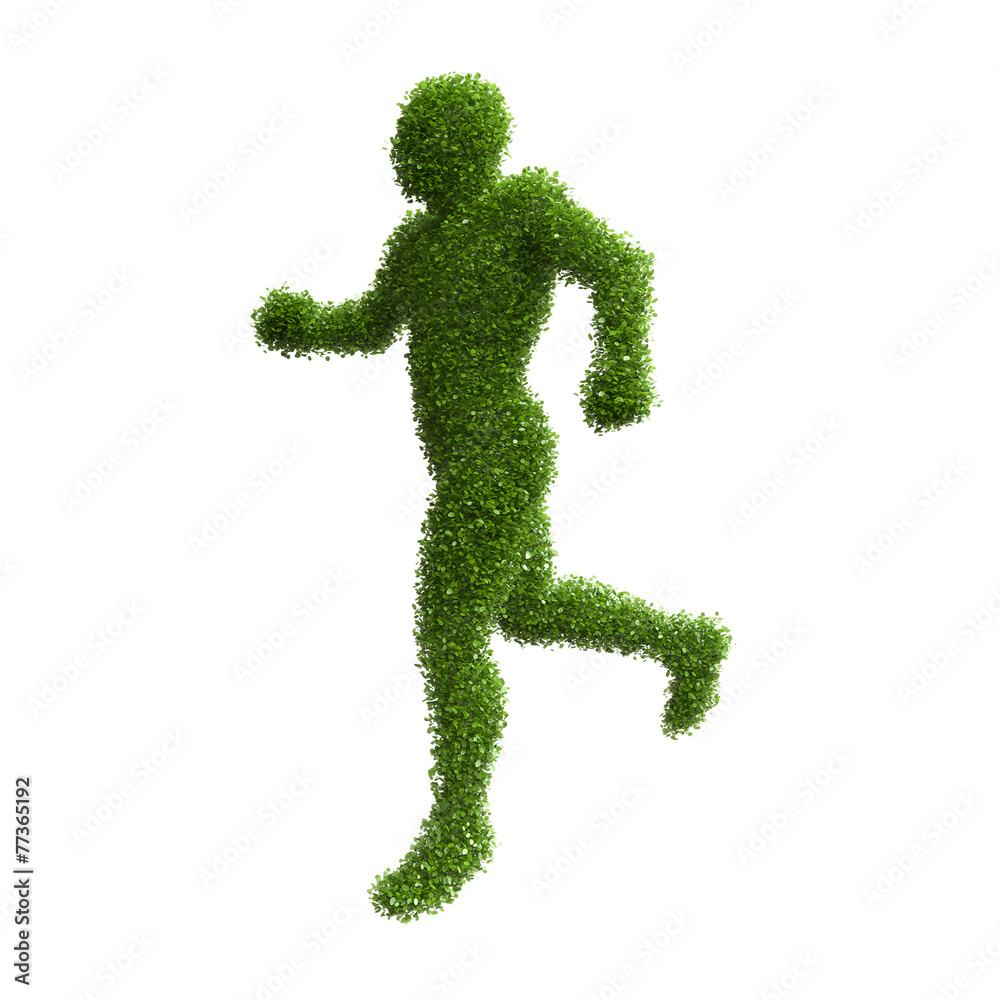 Silhouette of a man running from green leaves Silhouette of a man running from green leaves