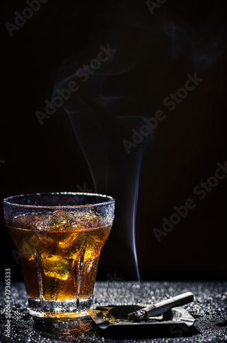 Glass of cold drink and tobacco