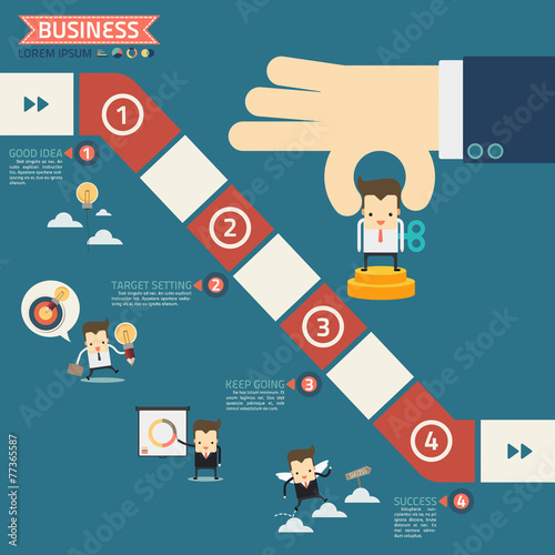 wind up doll in step for success business game concept