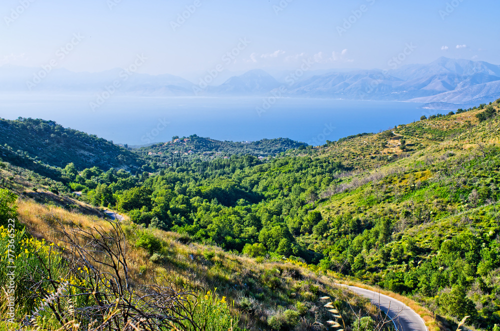 Landsacpe from the mountain, Corfu island, Greece Landsacpe from the mountain, Corfu island, Greece