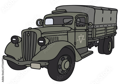 Hand drawing of an old military tank truck - not a real model