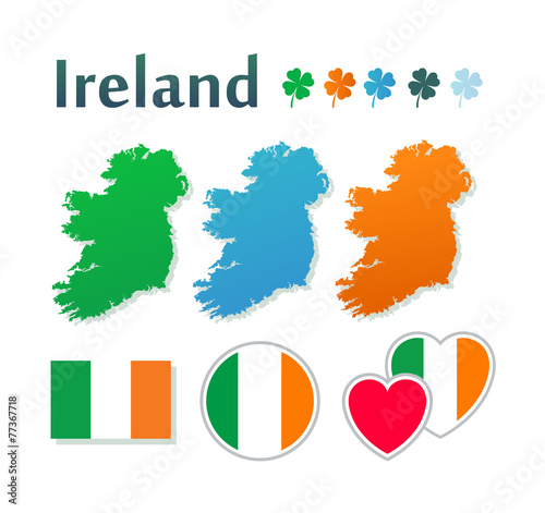 Set of icons with flags and map of Ireland
