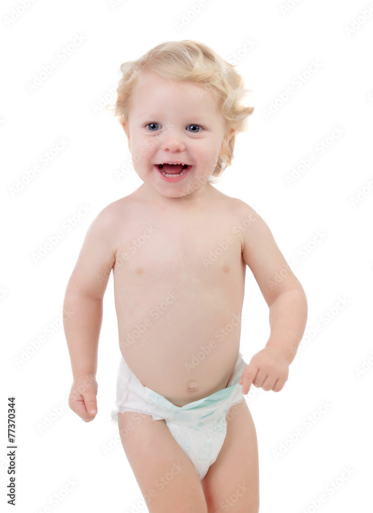 Adorable blond baby with two years in diaper Adorable blond baby with two years in diaper