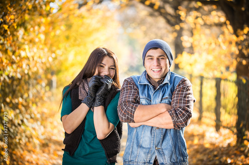 couple cold autumn park