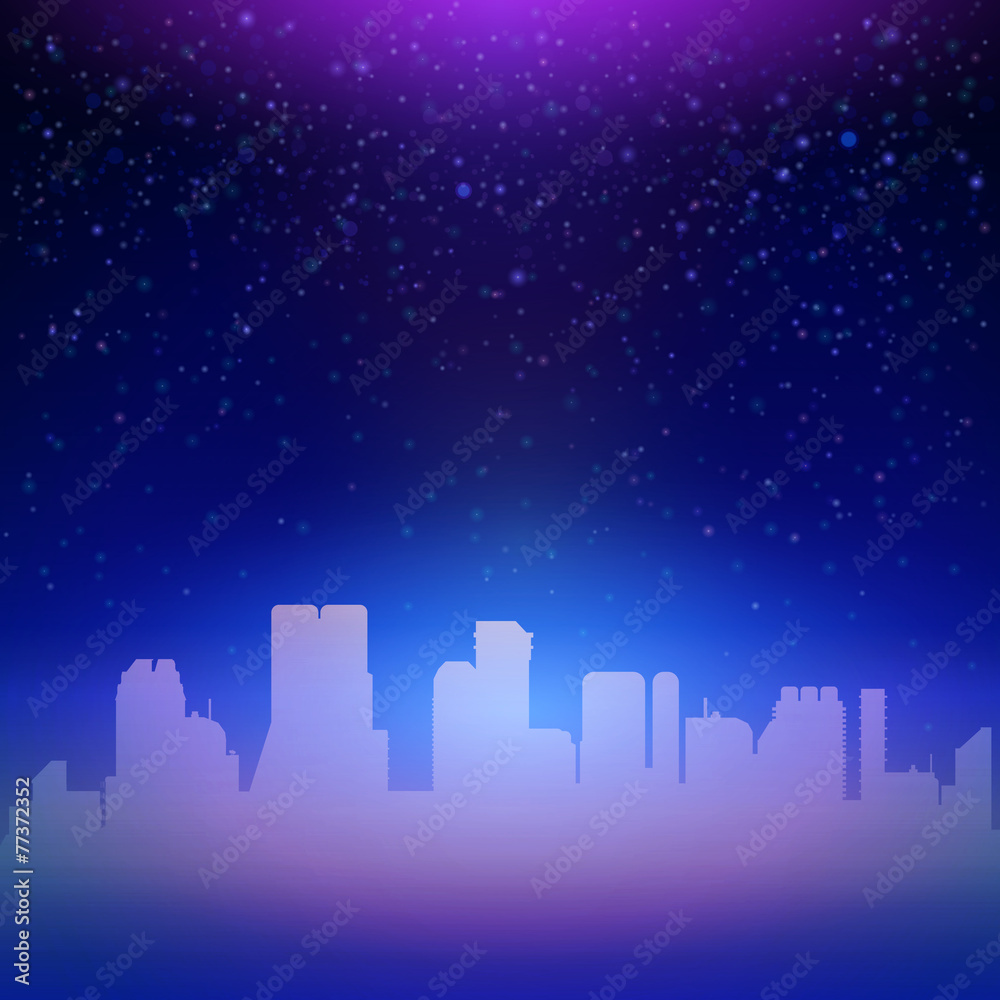 Blue night city sky with stars background
