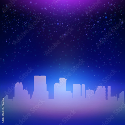 Blue night city sky with stars background