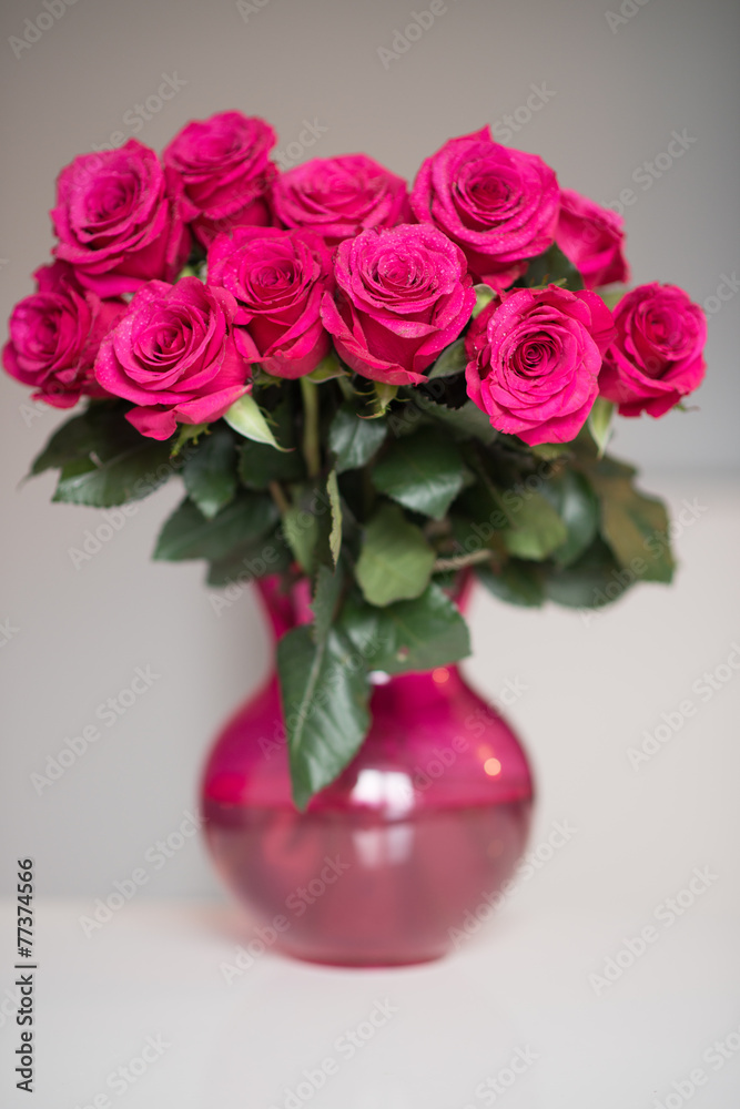 bouquet of pink roses in a vase,  present to 14 february