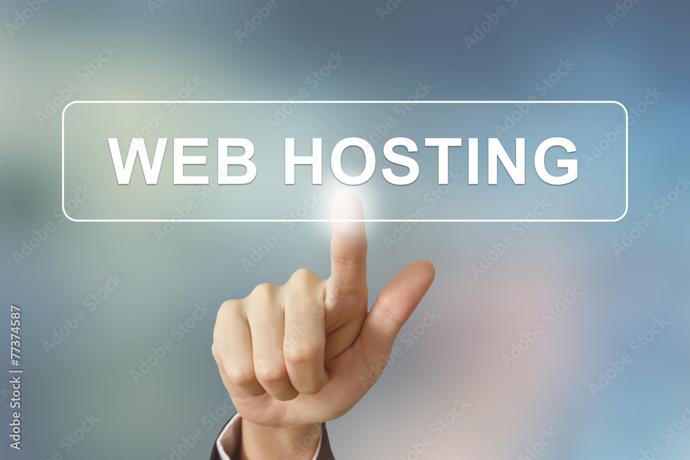 business hand clicking web hosting button on blurred background business hand clicking web hosting button on blurred background