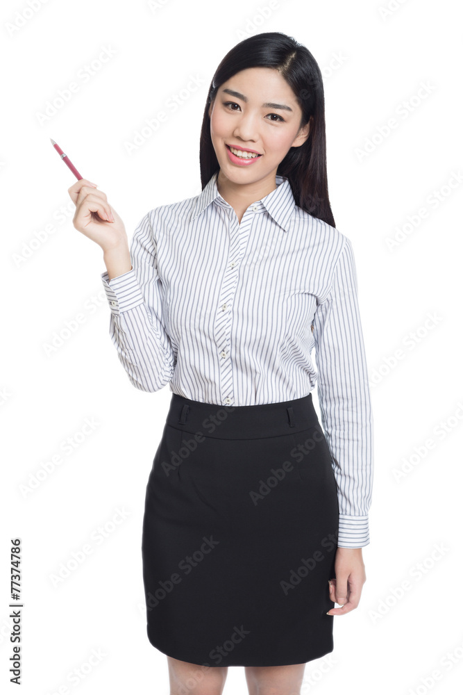 smile business woman show fingers . long hair model isolated . smile business woman show fingers . long hair model isolated .