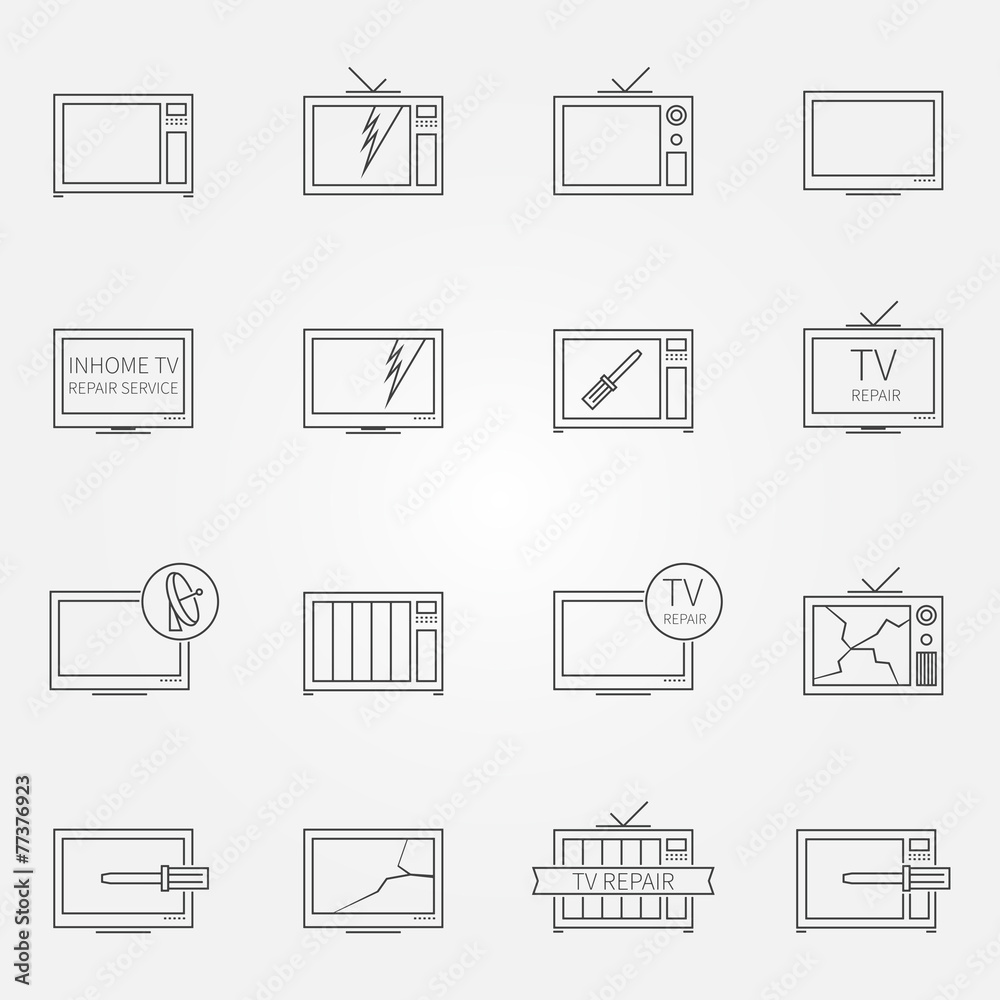 Set of TV repair service vector icons Set of TV repair service vector icons