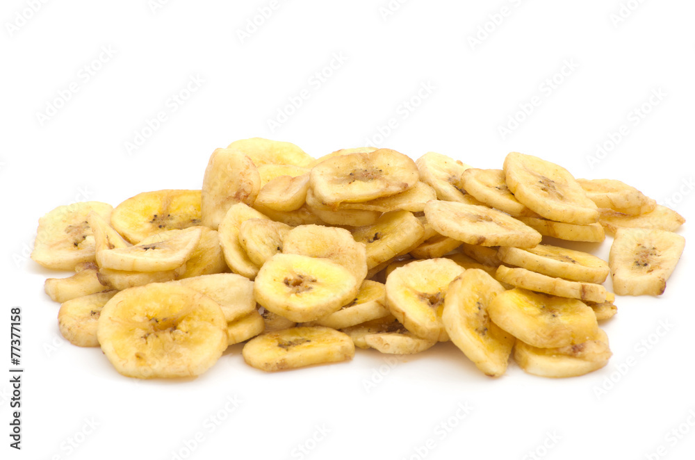 a pile of banana chips on white background a pile of banana chips on white background