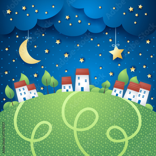 Surreal landscape with village
