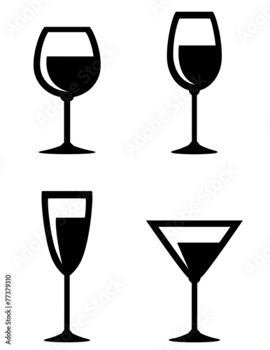 set of isolated wine glasses icons