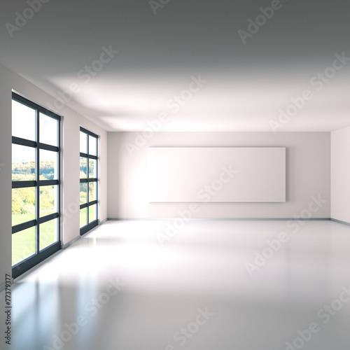 Leerer Raum mit weißer Leinwand