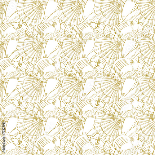 Seashells seamless pattern. Gold