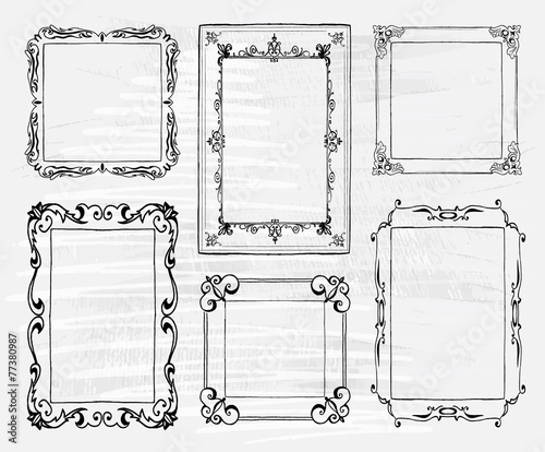 Hand drawn doodle frame set