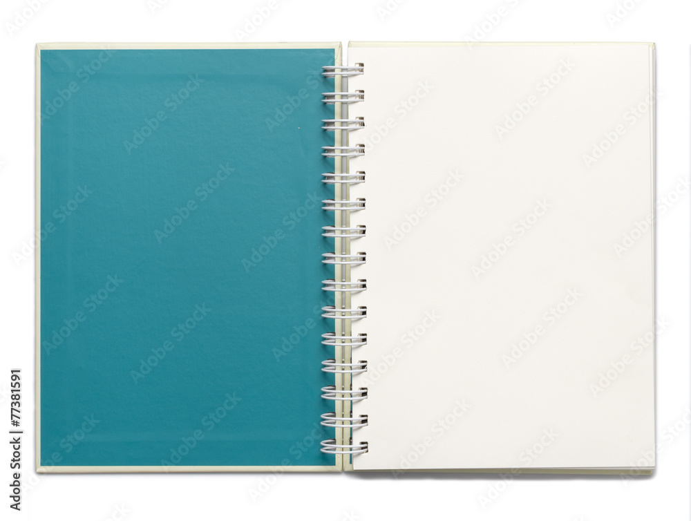 Blue Notebook with White Blank page in White background Blue Notebook with White Blank page in White background