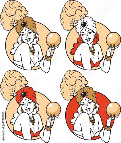 sorceress with a magic ball portrait of a circle set