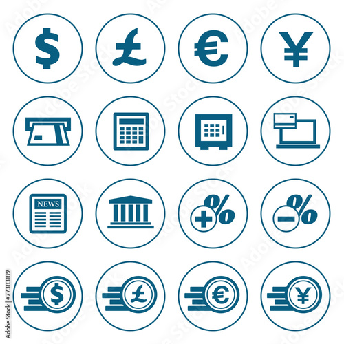 Financial and money flat line icons set