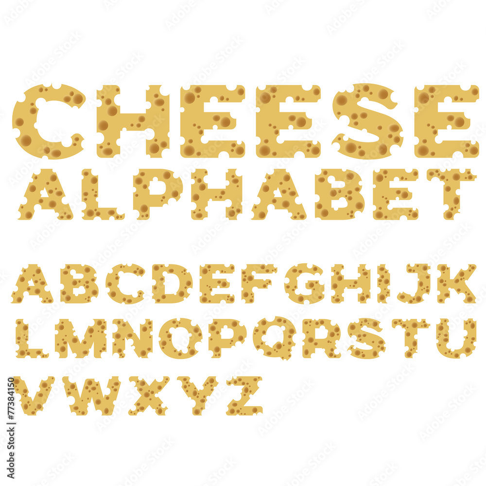 Alphabet made of cheese in flat design