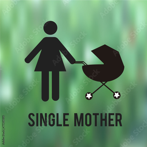 single mother whith truckle bed  over blur  background